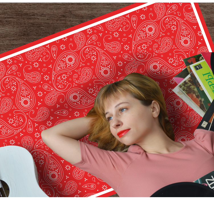 Alfombra vinílica textura Patrón de pañuelo rojo boho - TenVinilo