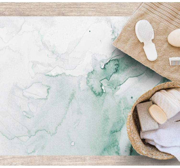 Alfombra vinílica baño moderna acuarela blanca y verde - TenVinilo