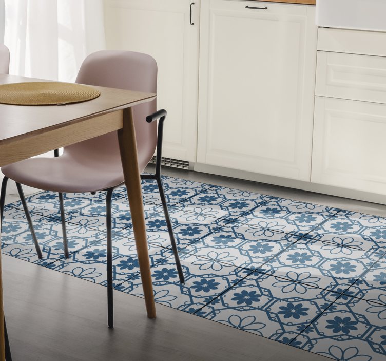 Alfombras vinílicas modernas Lazos circulares azul y blanco - TenVinilo