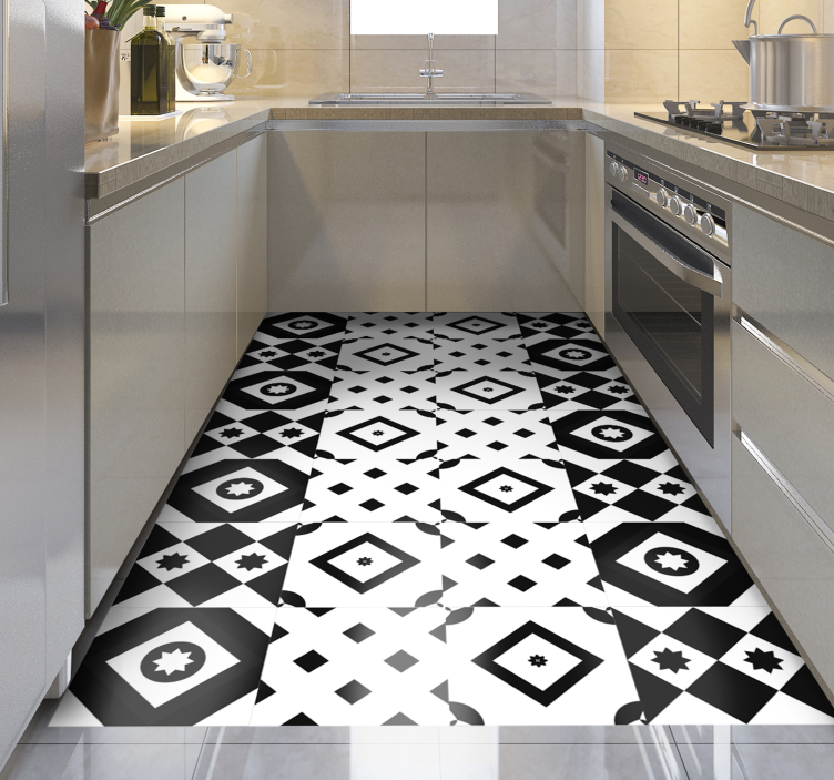 Alfombras vinílicas modernas Patchwork en blanco y negro - TenVinilo