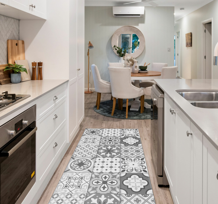 Alfombra vinílica hidráulica azulejos grises - TenVinilo