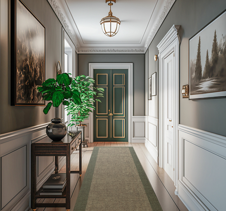 Alfombra vinilo pasillo moderna marco verde - TenVinilo