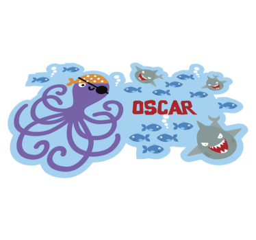 Alfombra de viinilo infantil pulpo pirata con nombre - TenVinilo