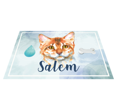 Alfombra vinílica de animales Gato acuarela con nombre - TenVinilo