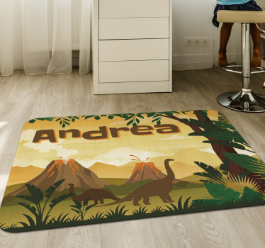 Alfombra de vinilo con nombre Hermoso paisaje con dinosaurios. - TenVinilo