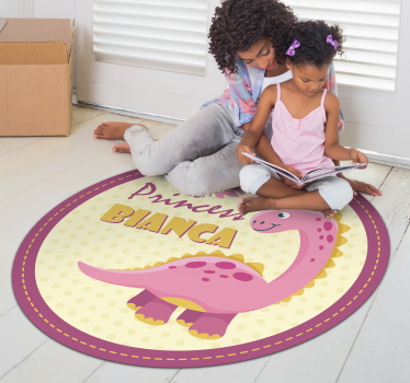Alfombra vinílica con nombre dinosaurio rosa - TenVinilo