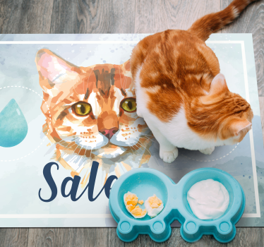 Alfombra vinílica de animales Gato acuarela con nombre - TenVinilo