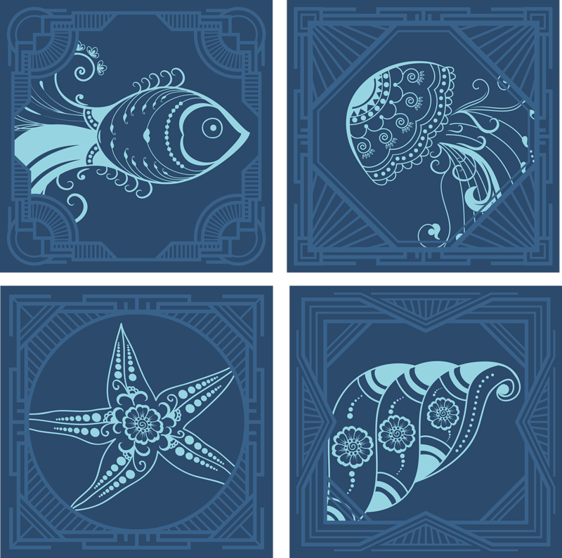 Aflombra vinílica animales azulejos ornamentales azules - TenVinilo