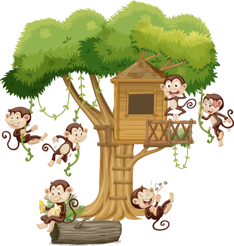 Aflombra vinílica animales monos en casa del árbol - TenVinilo