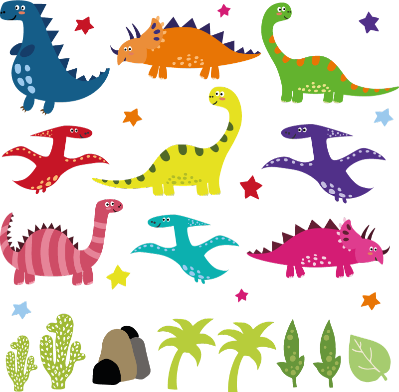 Aflombra vinílica animales conjunto de dinosaurios coloridos - TenVinilo