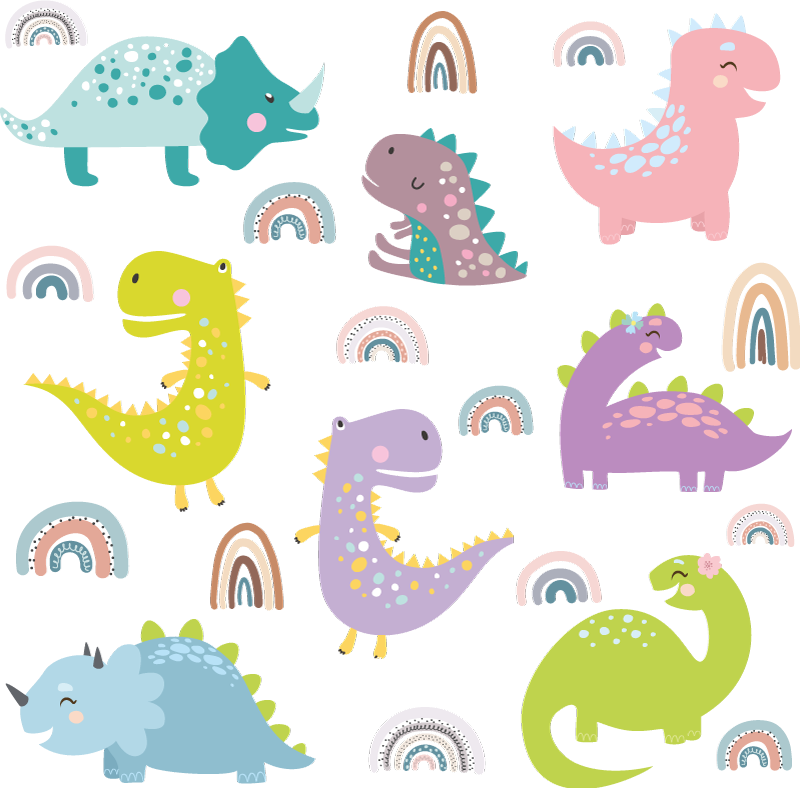Aflombra vinílica animales dinosaurios nórdicos con arcoíris - TenVinilo