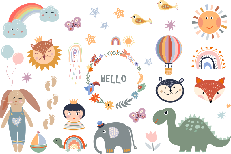 Aflombra vinílica animales elemento floral infantil - TenVinilo