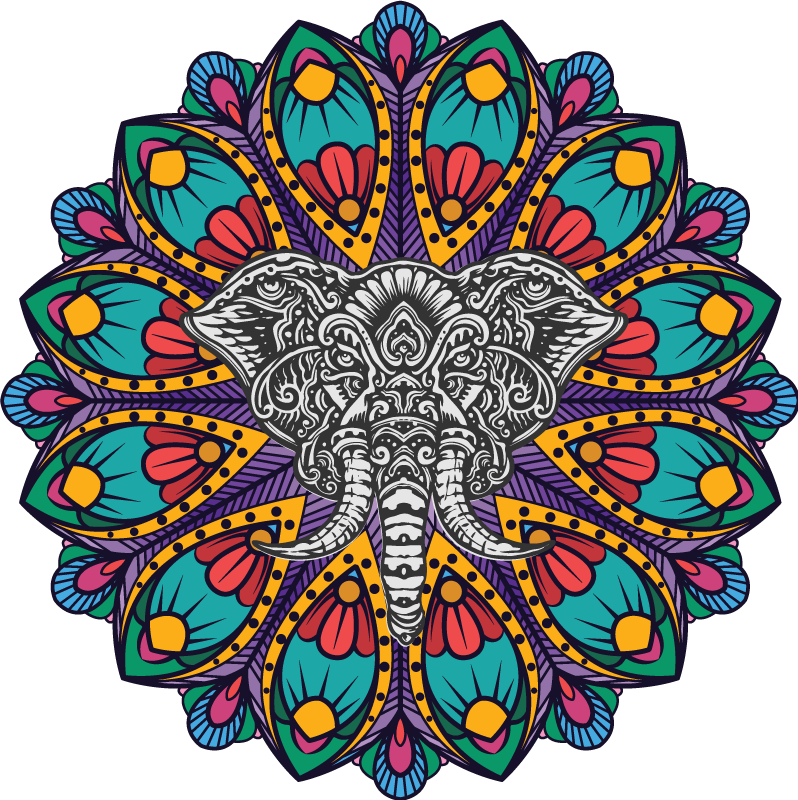 Aflombra vinílica animales mandala de elefante colorido - TenVinilo