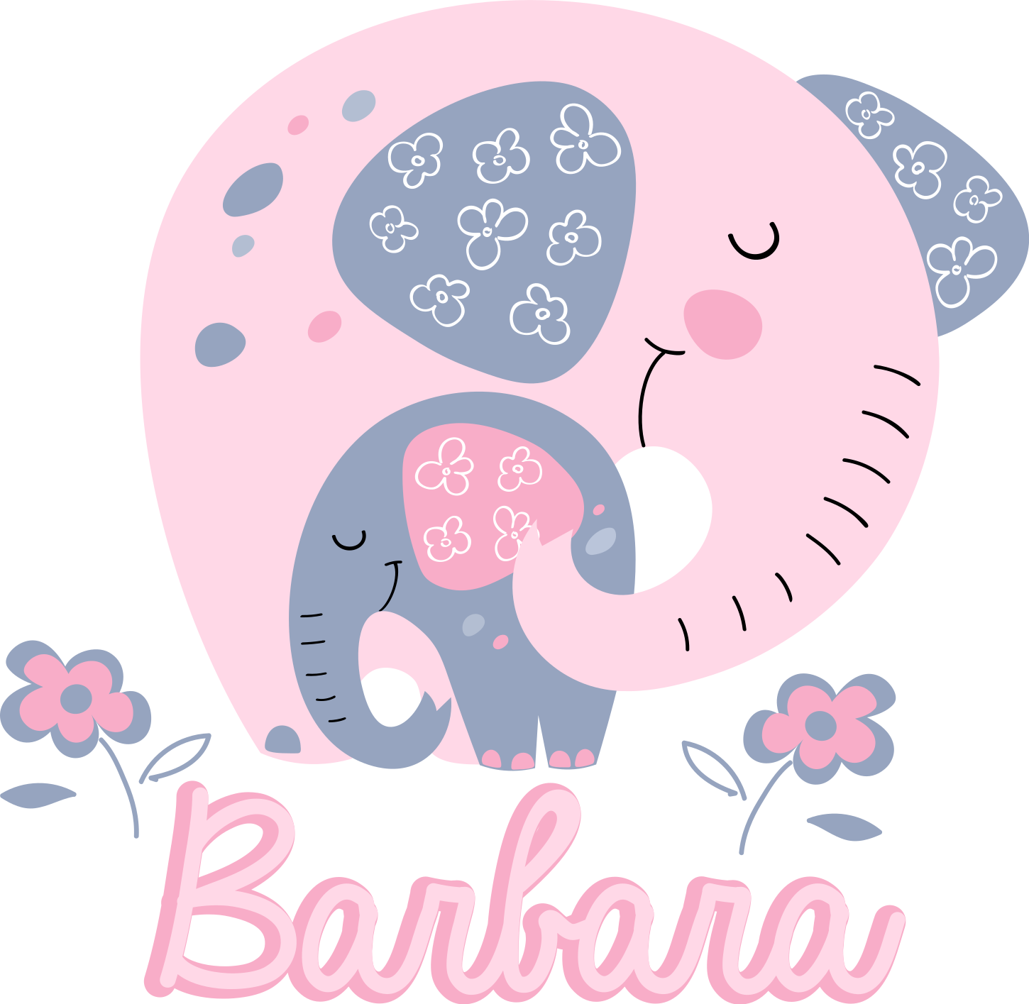 Aflombra vinílica animales elefantes con corazones y nombre - TenVinilo