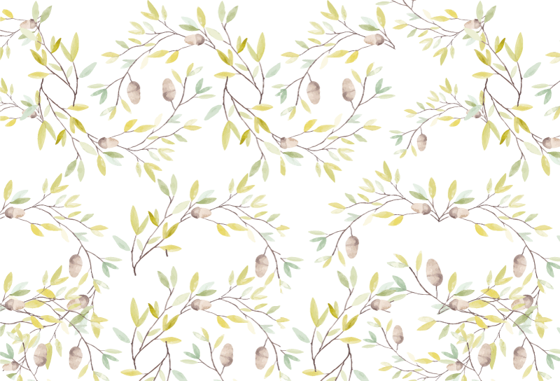 Alfombra vinílica flores diseño acuarela hojas verdes - TenVinilo