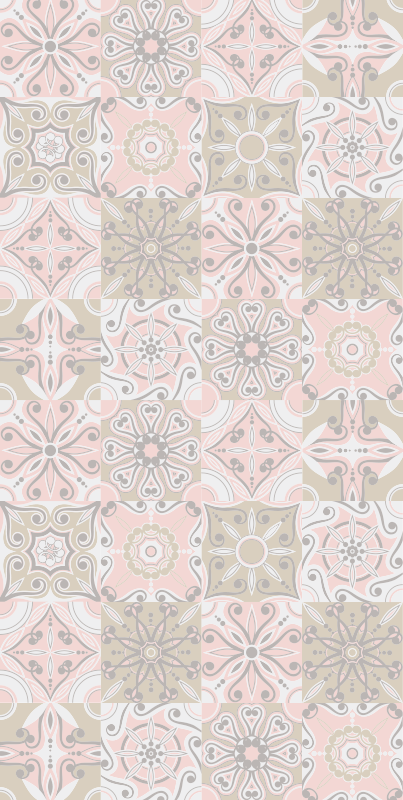 Alfombra vinílica cocina azulejo rosa y gris - TenVinilo