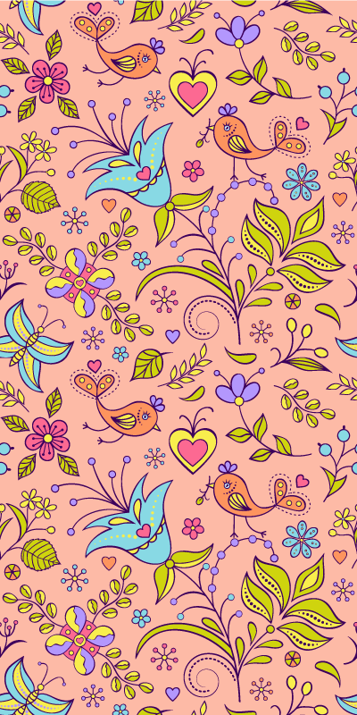 Alfombra vinílica flores diseño floral con aves y mariposas - TenVinilo