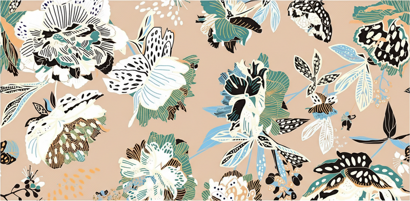 Alfombra vinílica salón flores beige neutro - TenVinilo