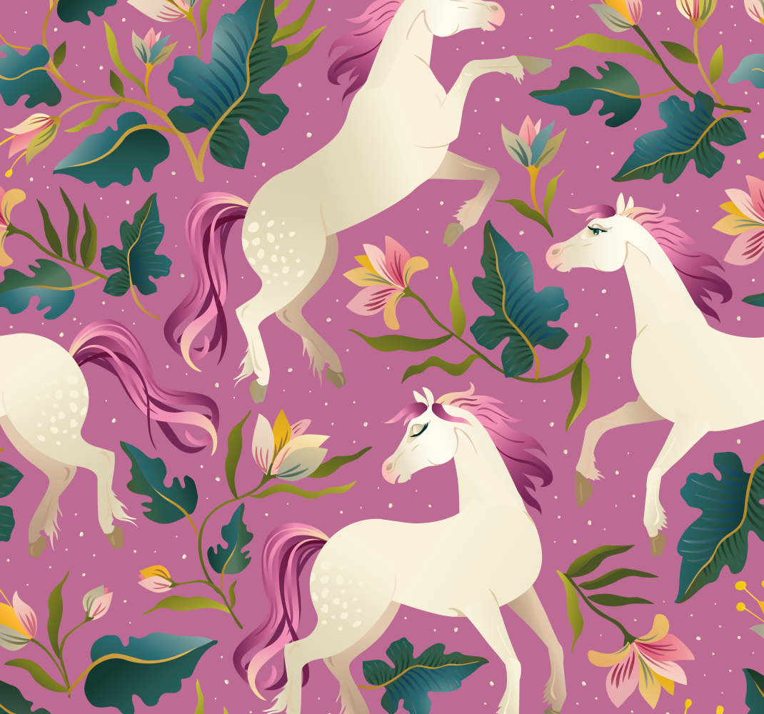 Alfombra vinílica dormitorio caballo floral rosa - TenVinilo