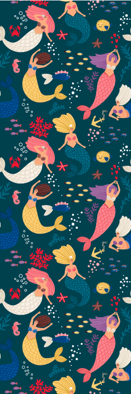 Alfombra vinílica dormitorio patrón sirena azul oscuro - TenVinilo