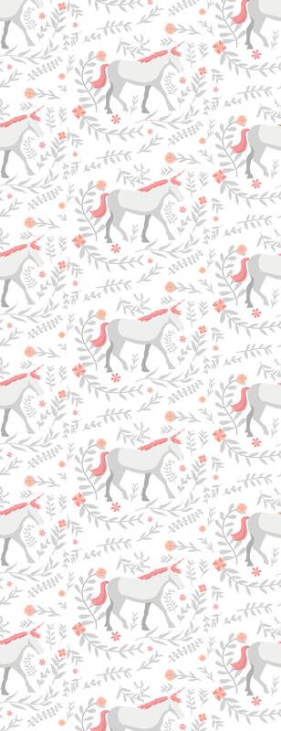 Alfombra vinílica dormitorio patrón de unicornios y hojas - TenVinilo