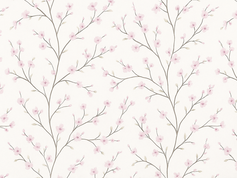 Alfombra vinílica dormitorio Árbol gris con flores rosas - TenVinilo