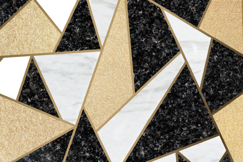 Alfombra vinílica geométrica baldosas mármol blanco y negro - TenVinilo