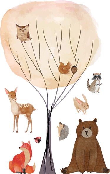 Alfombra vinílica infantil animales del bosque y árbol - TenVinilo