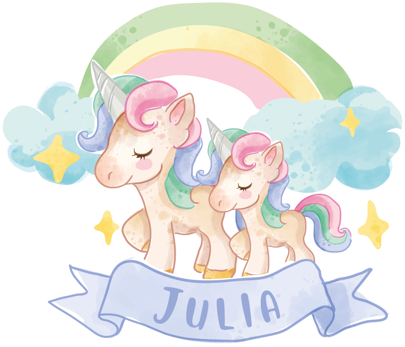 Alfombra vinílica infantil unicornios felices sobre arcoíris - TenVinilo