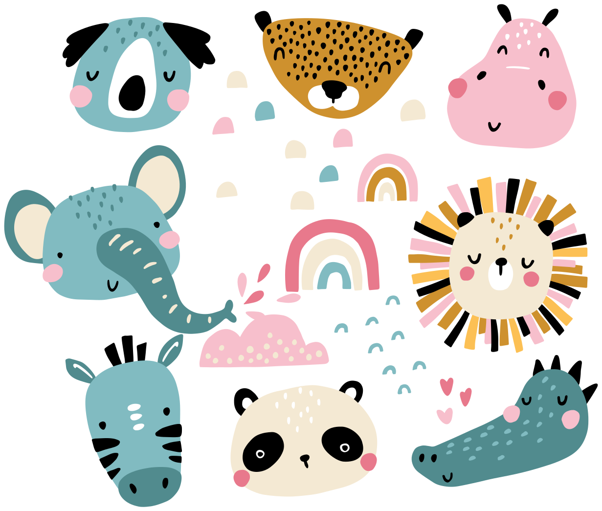 Alfombra vinílica infantil animales pequeños estilo nórdico - TenVinilo