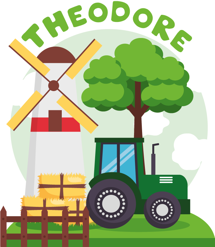 Alfombra vinílica infantil tractor verde con colinas y nubes - TenVinilo