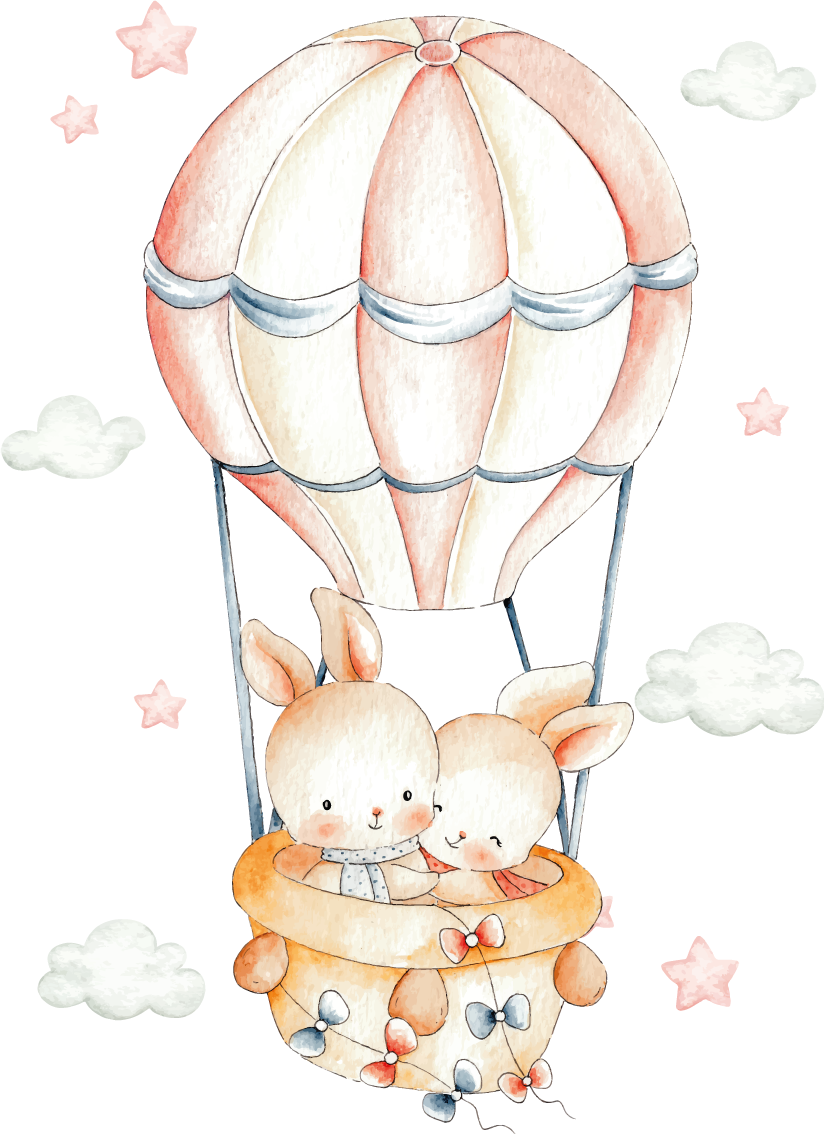 Alfombra vinílica infantil globo aerostático conejo - TenVinilo