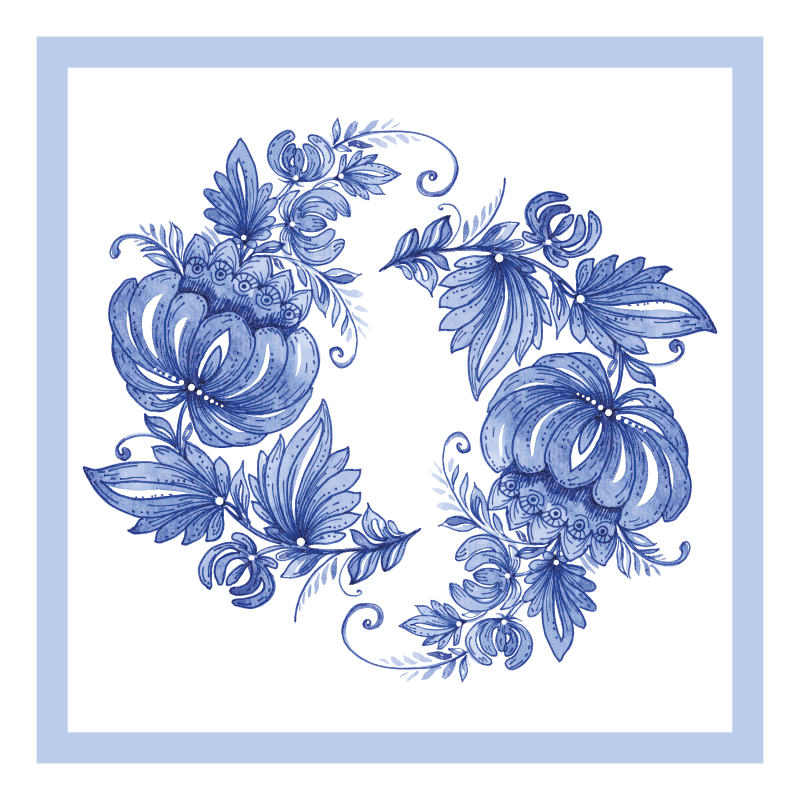 Alfombra vinílica baño ornamento horezu blanco y azul - TenVinilo