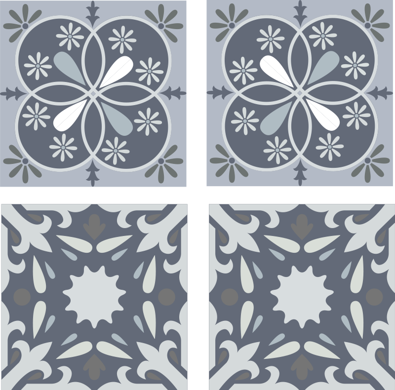 Alfombra vinílica baño adhesivo azulejo flor azul - TenVinilo