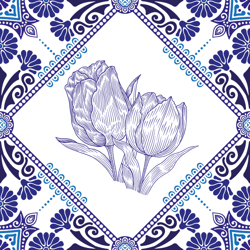 Alfombra vinílica cocina tulipanes azules delft - TenVinilo