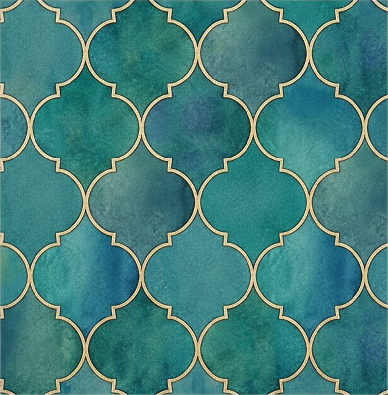 Alfombra vinílica cocina jade verde acento dorado - TenVinilo