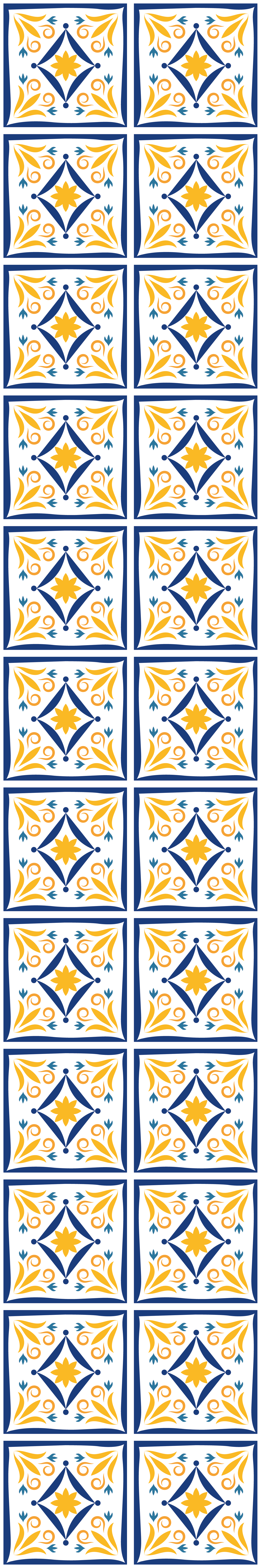 Alfombra vinílica cocina azulejo portugués azul y amarillo - TenVinilo