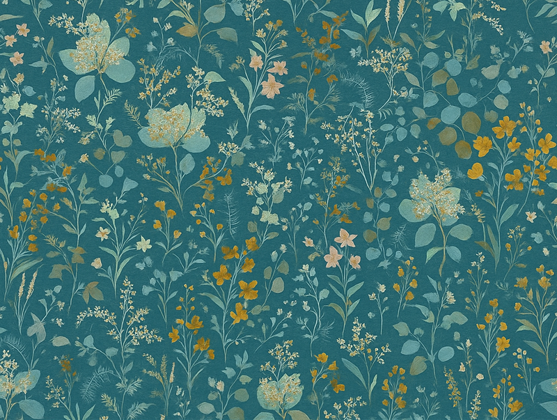 Alfombra vinílica dormitorio diseño floral vintage azul - TenVinilo