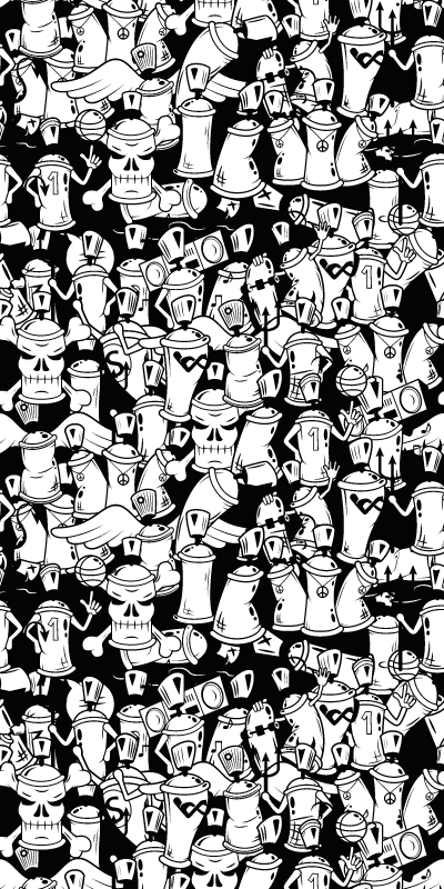 Alfombra vinílica dormitorio latas de spray blanco y negro - TenVinilo