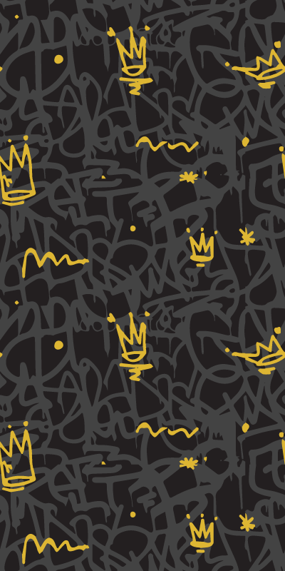 Alfombra vinílica dormitorio corona graffiti negra y dorada - TenVinilo