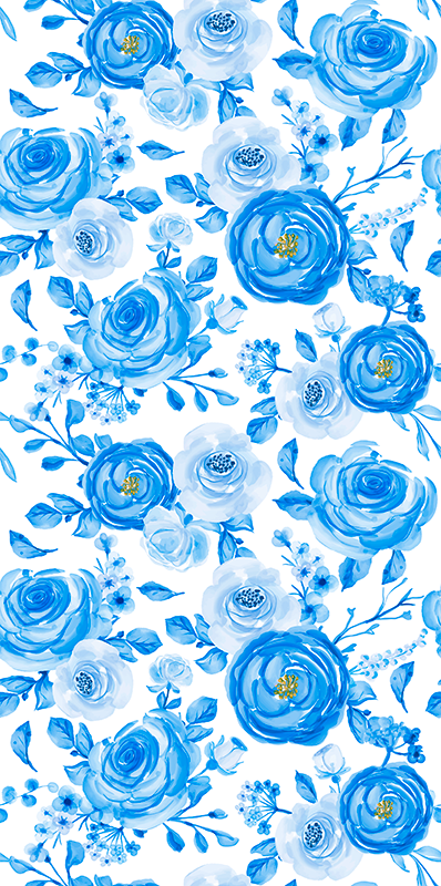 Alfombra vinílica dormitorio flores azules estilo nórdico - TenVinilo