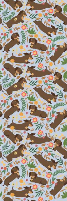 Alfombra vinílica dormitorio diseño de dachshund y flores - TenVinilo