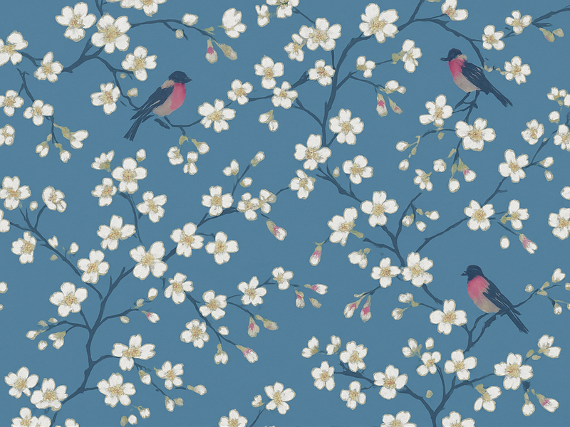Alfombra vinílica naturaleza aves del huerto azul - TenVinilo