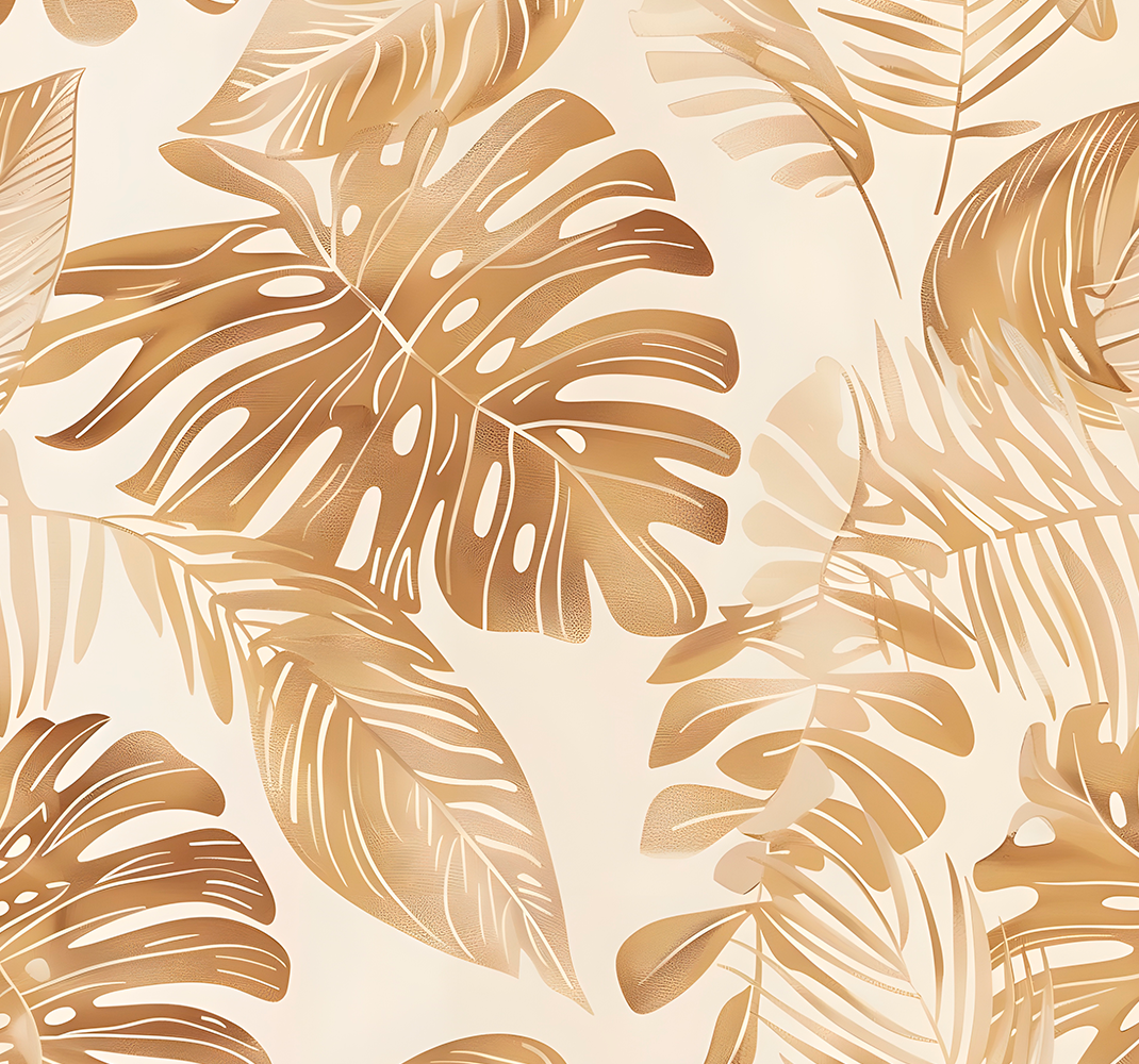 Alfombra vinílica naturaleza hojas grandes beige - TenVinilo