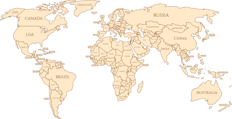 Alfombra vinílica mapamundi con nombres de países - TenVinilo