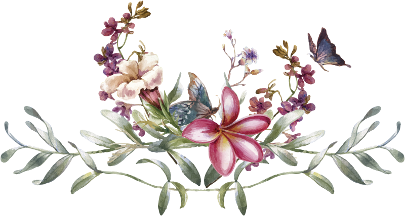Alfombra vinílica recibidor mariposas y flores acuareladas - TenVinilo