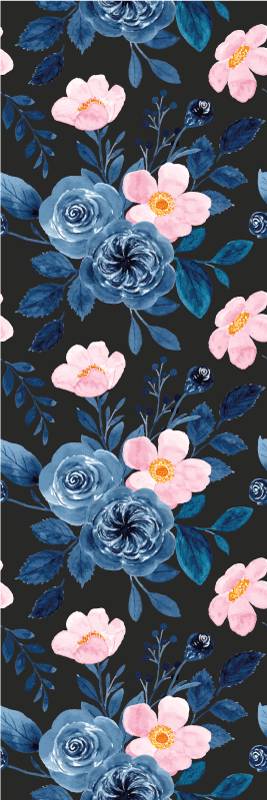 Alfombra vinílica salón patrón azul y rosa sobre negro - TenVinilo