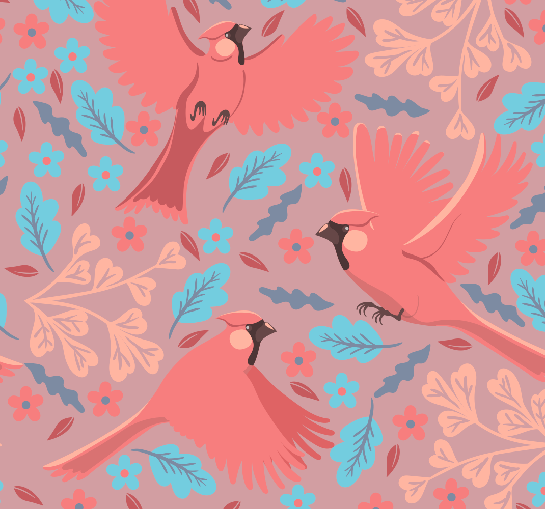 Alfombra vinílica salón fondo blush con pájaros en rama - TenVinilo