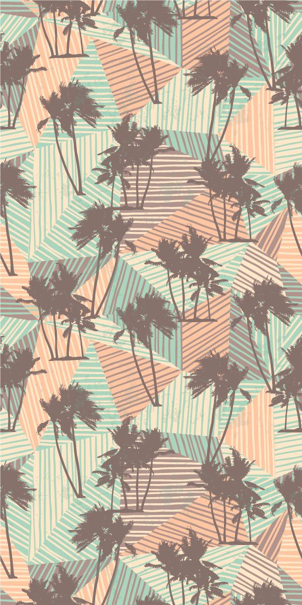 Alfombra vinílica salón patrón tropical palmas y triángulos - TenVinilo