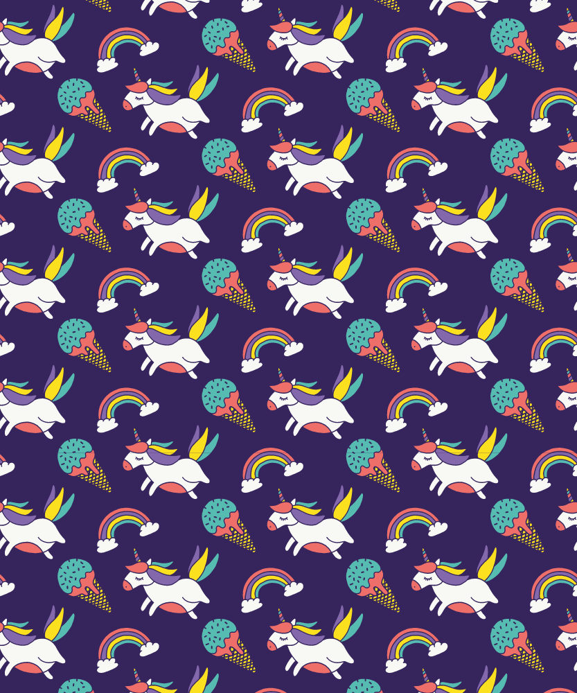 Alfombra vinílica morada con patrón de unicornios dibujados - TenVinilo